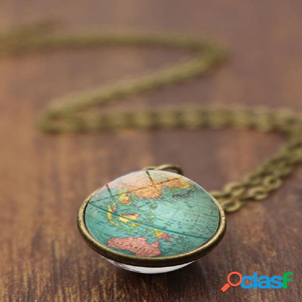 Bola de cristal de doble cara Mujer Collar Mapa del mundo