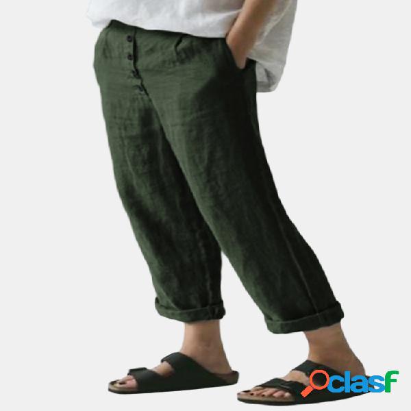 Bolsillos casuales de color sólido Plus Talla Pantalones