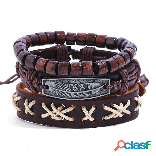 Brazalete de la vendimia Pulsera de cuero Cera Cuerda de