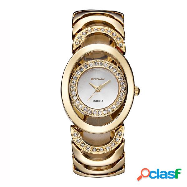 CRRJU Ladies Gold Watch Rhinestone Relojes de lujo de cuarzo