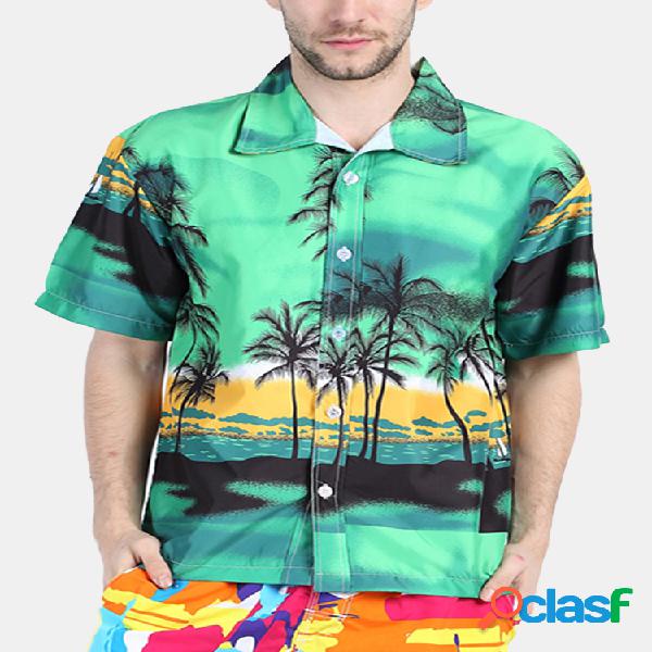 Camisa amplia transpirable con estampado de cocos de estilo