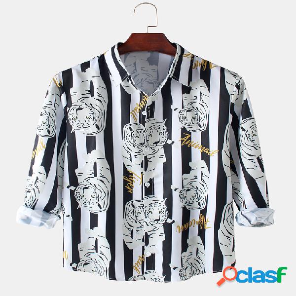 Camisa de manga larga informal con estampado de rayas y