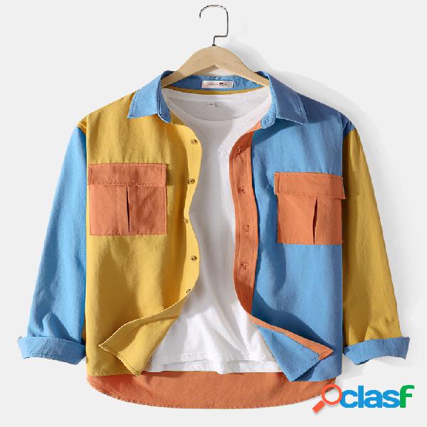 Camisas de manga larga estilo patchwork con bloques de color