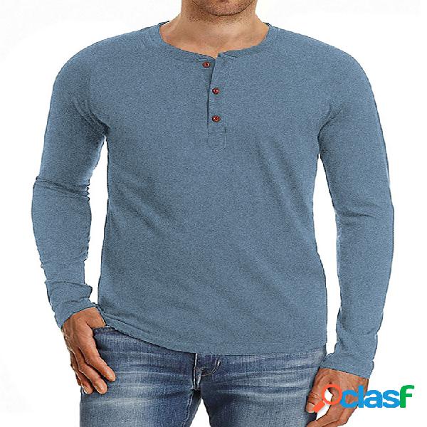 Camisas henley de manga larga con cuello redondo de punto