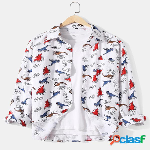 Camisas informales de manga larga de algodón con estampado