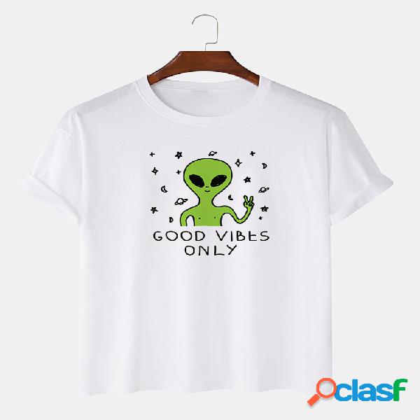 Camiseta casual estampada 100% algodón Fun Alien para