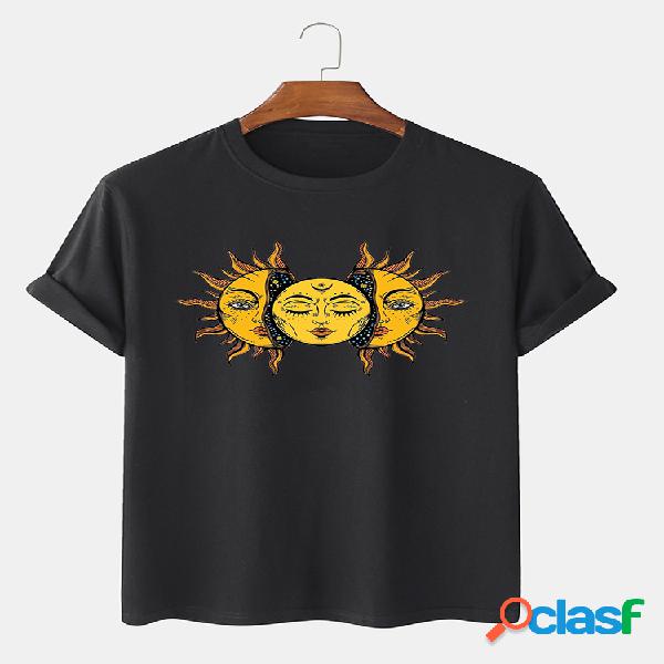 Camiseta casual estampada Sun God 100% algodón para hombre
