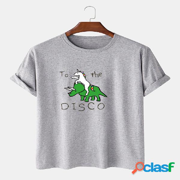 Camiseta casual suelta con estampado de letras de dinosaurio