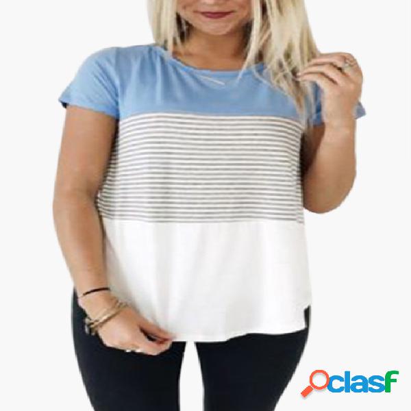 Camiseta de color azul claro costura Stripe con el color de