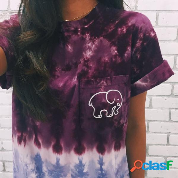Camiseta de manga corta con estampado de elefante impreso
