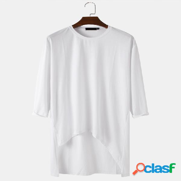 Camiseta de manga larga de algodón informal con dobladillo