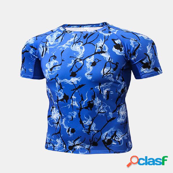 Camiseta estampada elástica de secado rápido para hombre