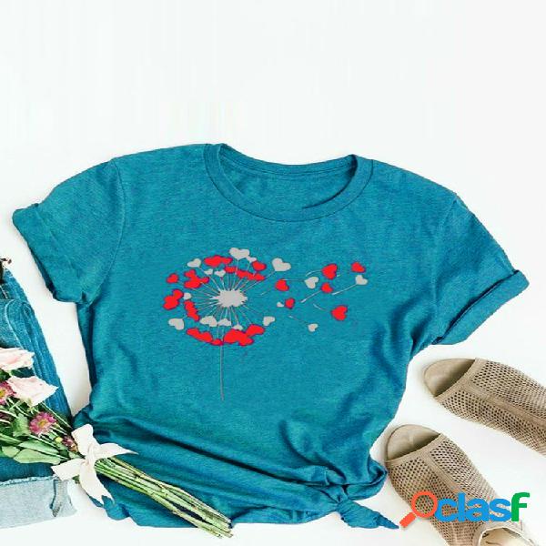 Camiseta informal con estampado de corazones de flores para
