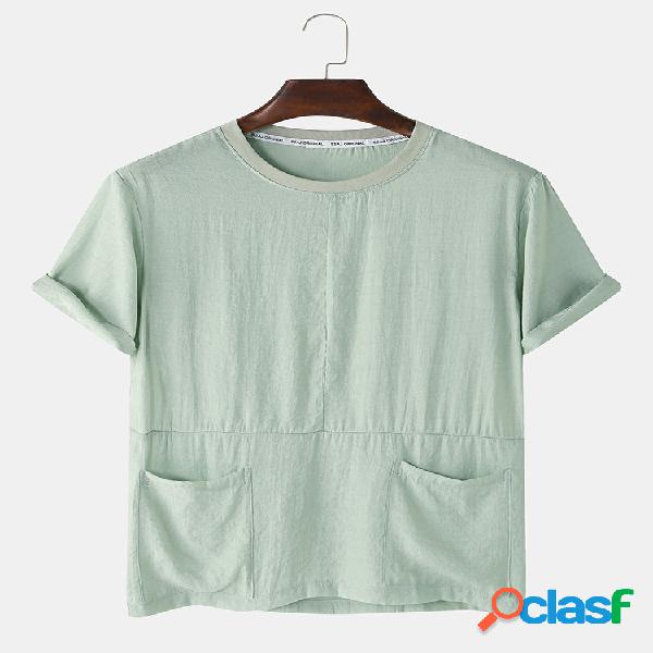 Camiseta informal suelta transpirable de bolsillo sólido