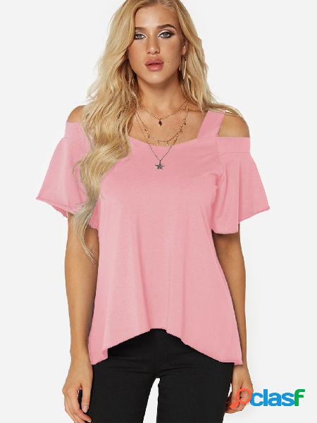 Camiseta manga corta rosa hombro frío