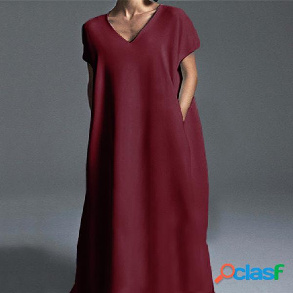 Casual Color sólido Plus Tamaño Maxi Vestido para Mujer