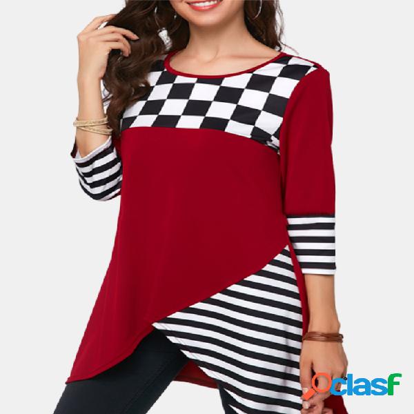 Casual Plaid Striped Patchwork Mid Length sudadera