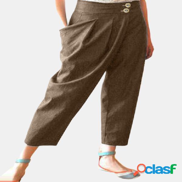 Casual de cintura alta de color liso irregular Pantalones