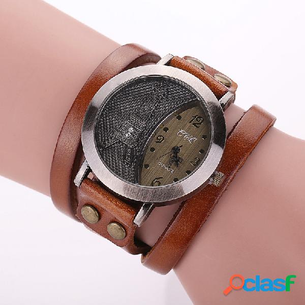 Casual pulsera de múltiples capas de cuero relojes de