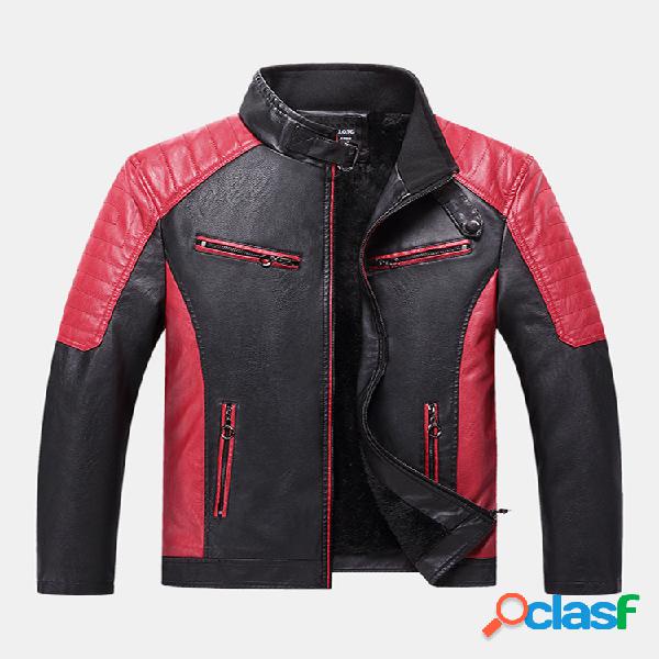 Chaquetas de cuero de patchwork de moda para hombre