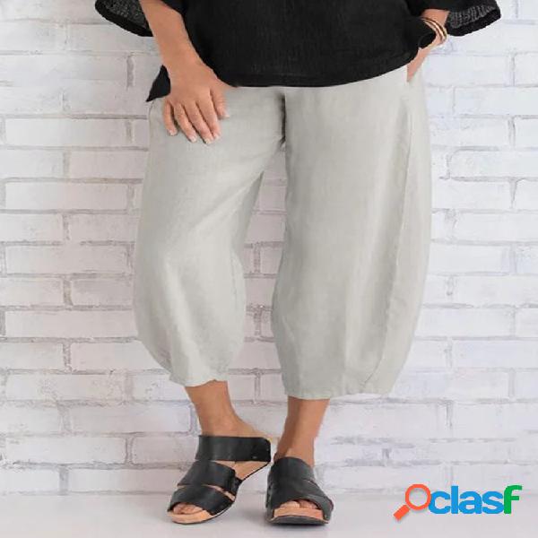 Color sólido cintura elástica casual suelta Pantalones