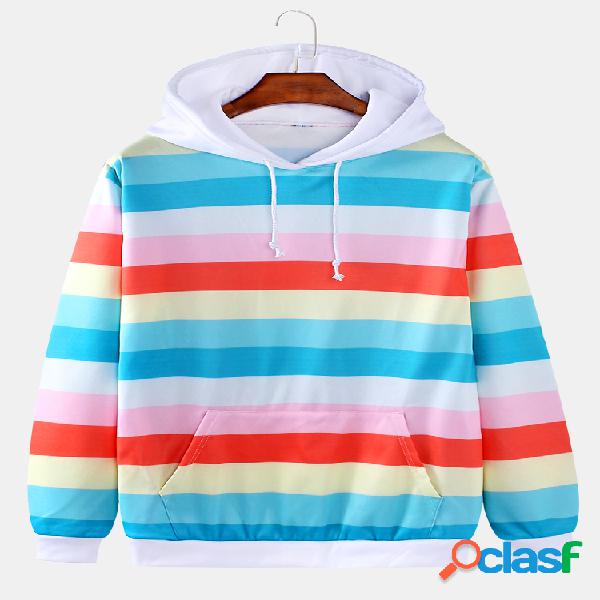 Colorful Sudaderas con capucha casuales con cordón y rayas