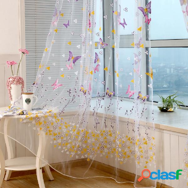 Colorido flor de mariposa Voile cortina de panel de la