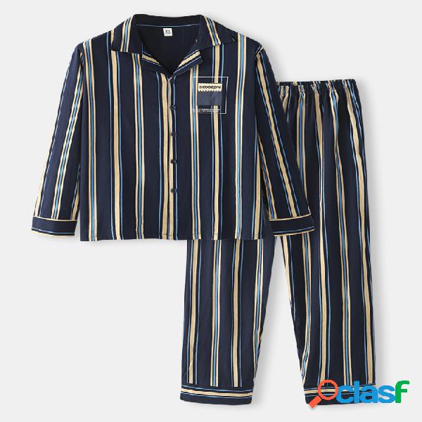 Comfy Cotton Navy Home Colorful Striped Two Pieces