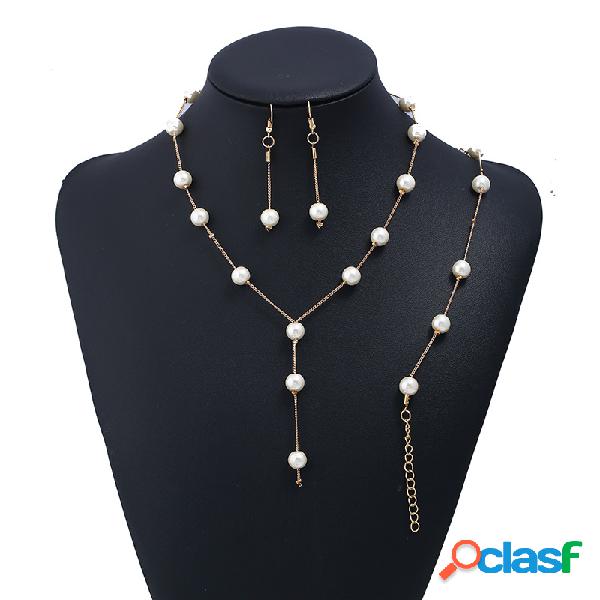 Conjunto de joyas de oro de moda perlas venecianas cadena