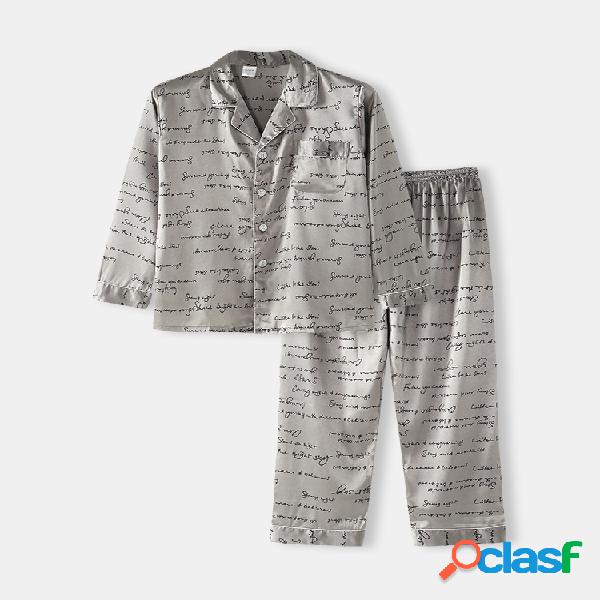 Conjuntos de pijamas de dos piezas sedosos con estampado de