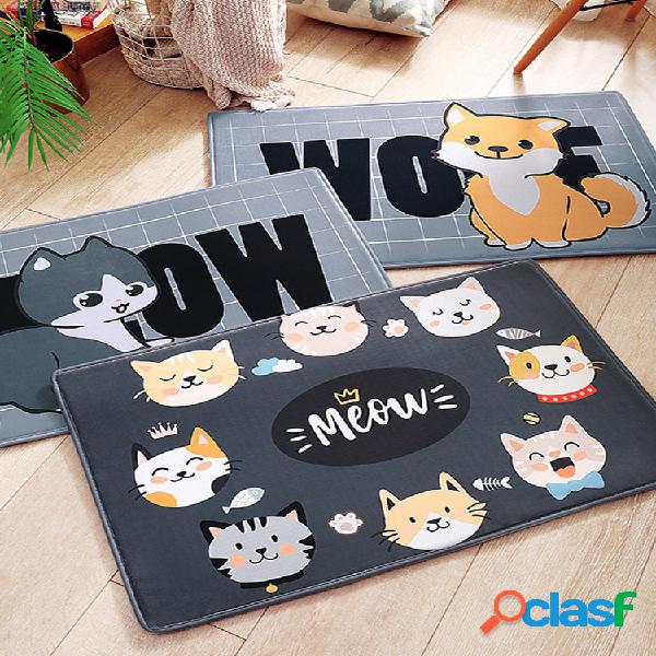 Cute Cartoon Gato Perro Pet Floor Mat Home Soft Franela