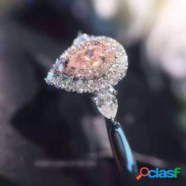 Diamantes grandes de lujo anillo de moda Pink Water Drop