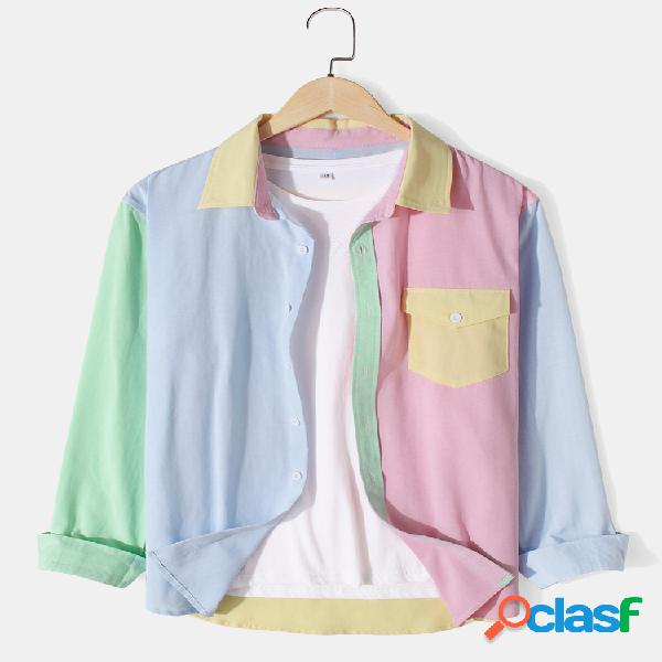 Diseñador para hombre Macaron Colorblock Camisas de manga