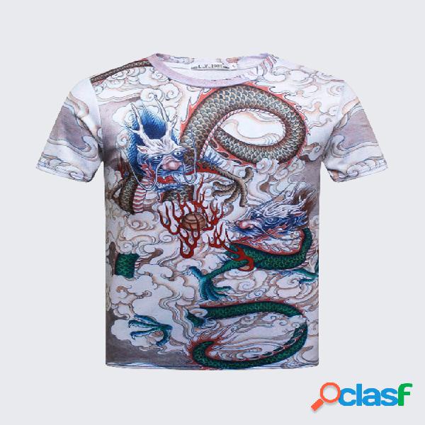 Dragón Túnica Impresión estilo chino Delgado Fit camiseta