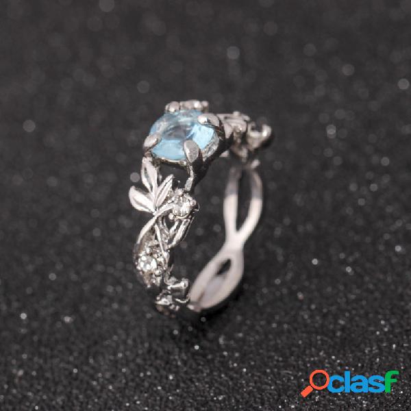 Elegante azul cristalino anillos de plata moda forma de la