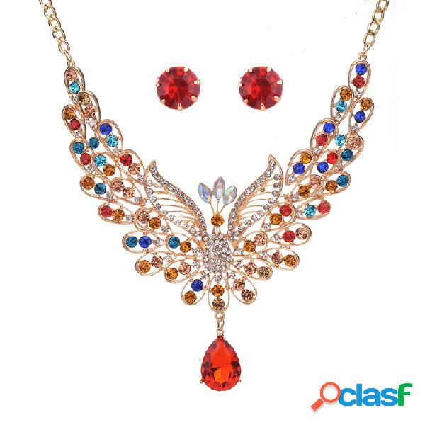 Elegante conjunto de joyas para mujer de pavo real Lujo