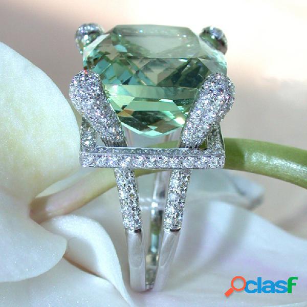 Elegante joya verde anillo de circón Boda cristal color