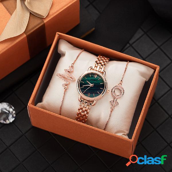 Elegante pulsera de reloj esmeralda con acero inoxidable