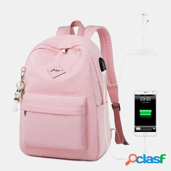 Estudiante USB Charging Solid Escuela Bookbag 15.6 ''