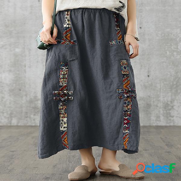 Falda de algodón con cintura elástica y bolsillos