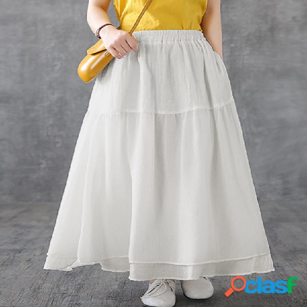 Falda larga de color sólido con cintura alta elástica