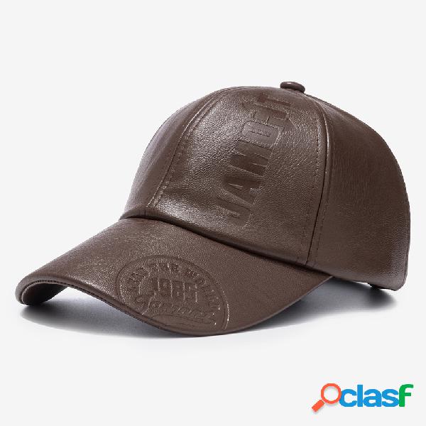 Gorra de béisbol retro de cuero PU para hombres impresa con