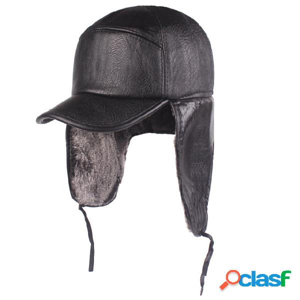 Gorra de cuero Orejeras para hombres Trampero de cuero