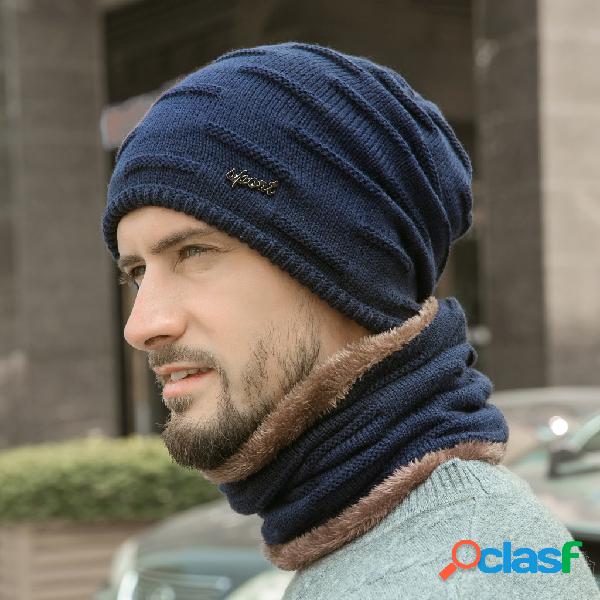 Gorro de punto de terciopelo grueso grueso Plus para hombre