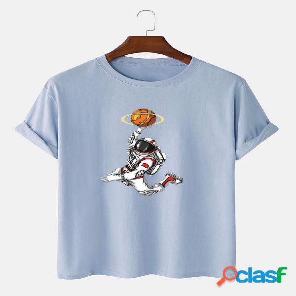 Hombre 100% algodón de dibujos animados jugando baloncesto