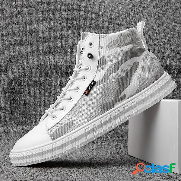 Hombre Camuflaje Lona Transpirable Soft Sole High Top Casual