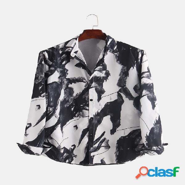 Hombre Cool Splashing Ink Printing Button Sleeves Solapa