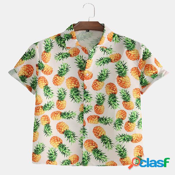 Hombre Fruta Piña Impreso Casual Manga Corta Camisa