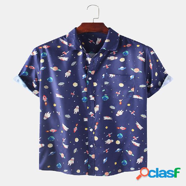 Hombre Fun Starry Sky & Universe Printed Casual Camisa