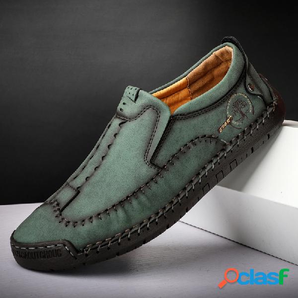 Hombre Hand Sticthing Leather Antideslizante Soft Slip On